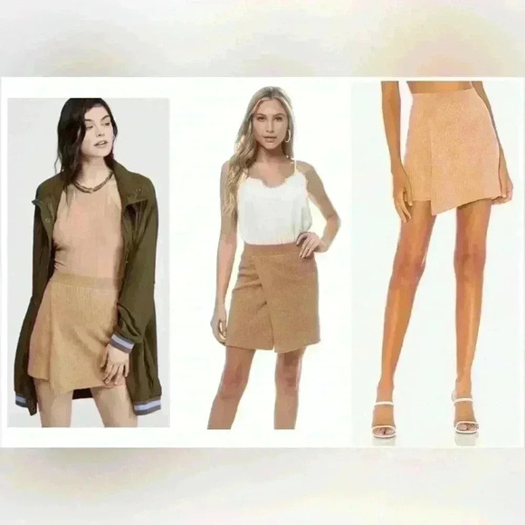 Free People Mod Ribbed Knit Wrap Skirt Small Caramel Heather - Picture 2 of 6